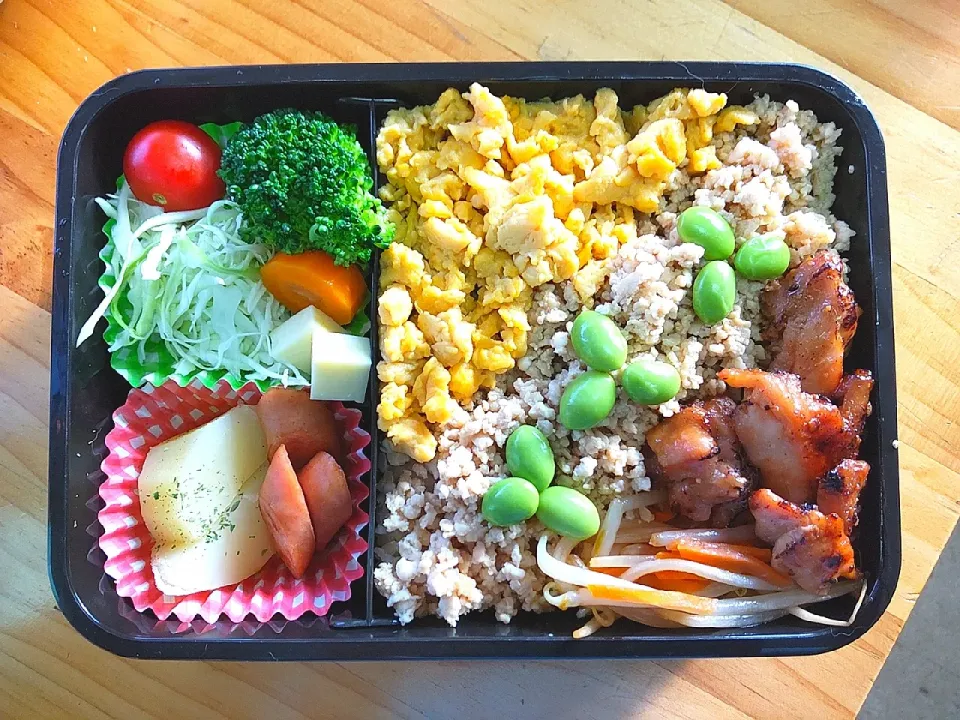 今日の長男さんのお弁当　三色丼？っぽい丼風|ペコちゃんさん