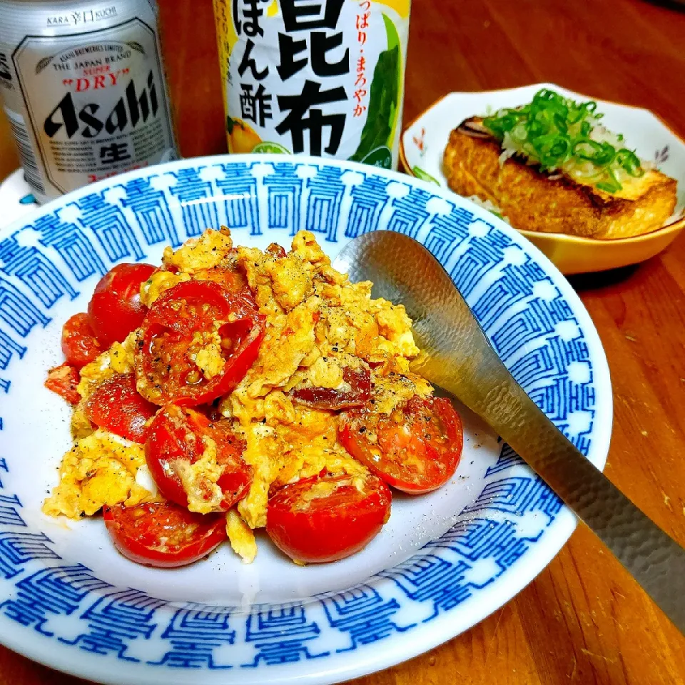 びせんちゃんの  中華風トマト卵炒め
と厚揚げ焼き～♪|☆Yumi☆さん