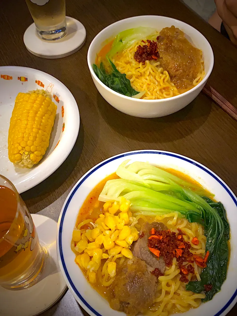 味噌ラーメン　豚バラ唐揚げ　食べるラー油　麦茶|ch＊K*∀o(^^*)♪さん