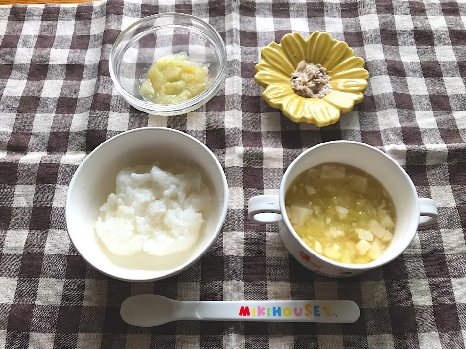 【離乳食】豆腐のみそあんかけ、おかゆ、ぶり、もも|sayaさん