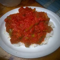 Snapdishの料理写真:Marinara Beef Tips & Rice; NY Strip Grilled, Marinara, Onions, Bell Peppers, Garlic, White Rice and Seasoning|Michaels Culinary Adventuresさん