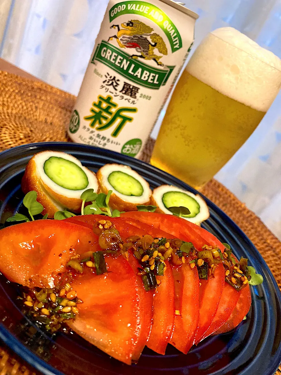 アイの料理ネギラー油タレを冷やしトマトに😋🍅🍻💕✨|アイさん