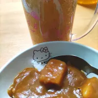 カレーライスと林檎とオレンジとレモンのスムージー|rira79さん