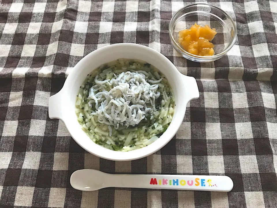 【離乳食】しらすキャベツほうれん草うどん、さくらんぼ|sayaさん