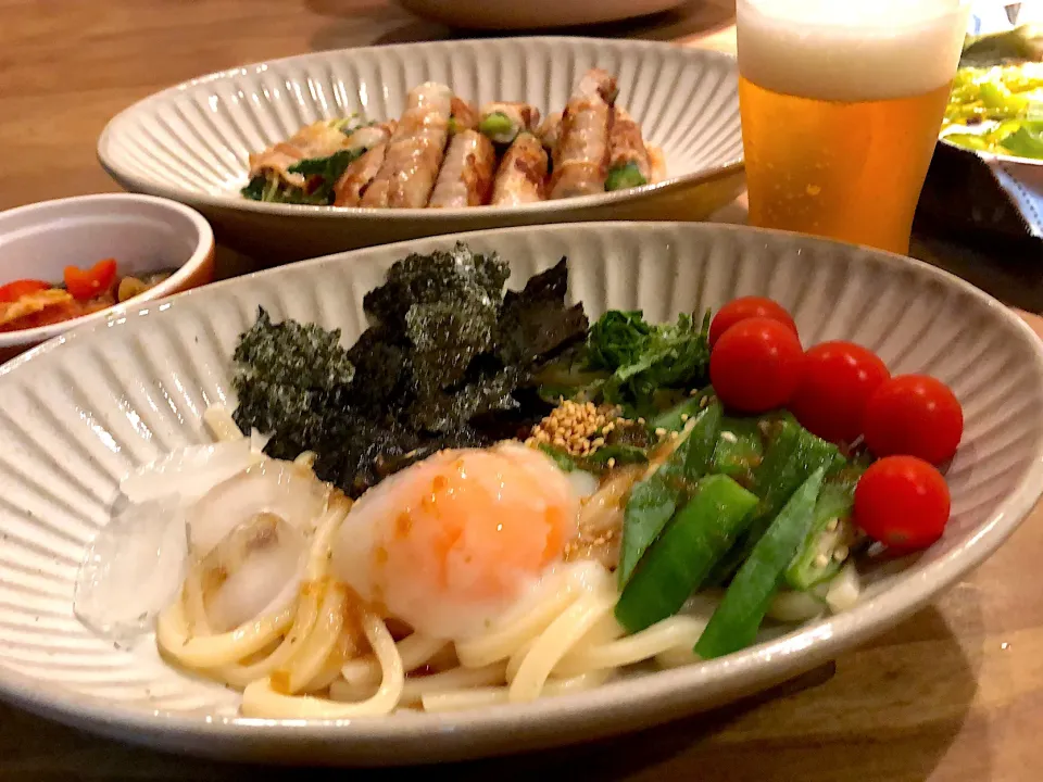 冷やしうどん・豚肉野菜巻き|くり子さん