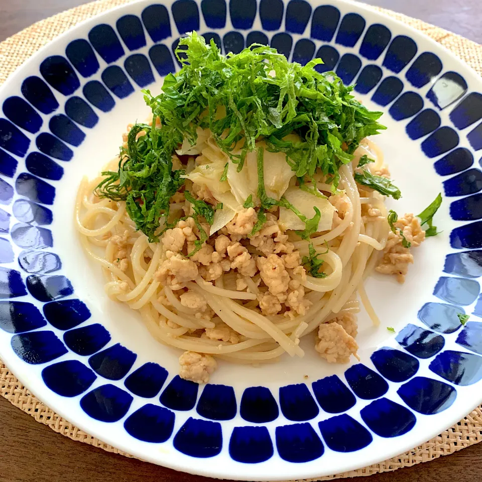 新生姜と鶏そぼろのパスタ⭐︎こんぶ茶入り|chicaocafeさん