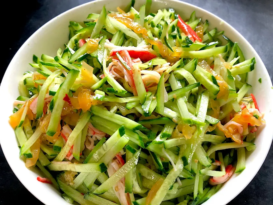 自家製きゅうり🥒と中華クラゲ・カニカマのナムル|ひだまり農園さん