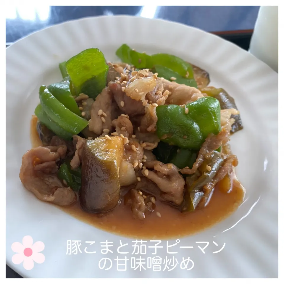 Snapdishの料理写真:豚こまと茄子ピーマンの甘味噌炒め❤️|いのっちさん