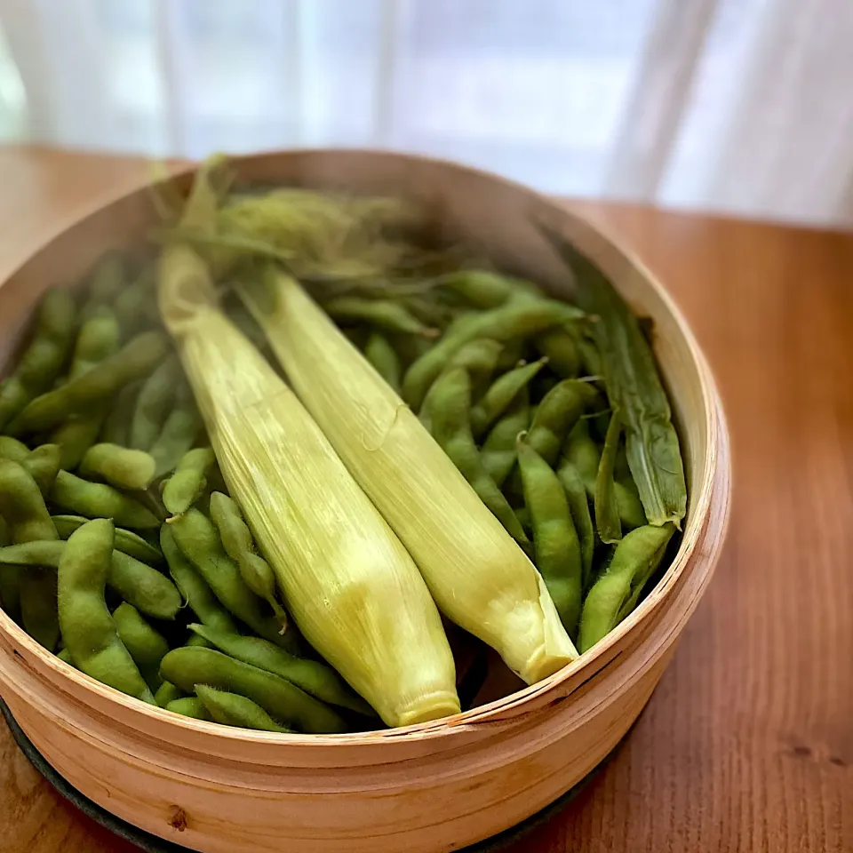 初夏の愉しみ＊ヤングコーンと枝豆のせいろ蒸し【せいろ蒸し料理】|yu papaさん