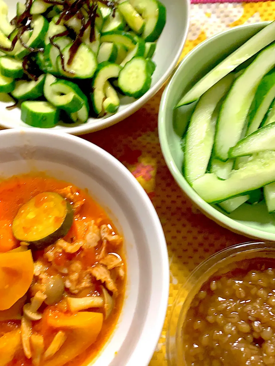 Snapdishの料理写真:夏野菜のラタトゥユ　もろきゅう　胡瓜🥒の昆布和え|掛谷節子さん