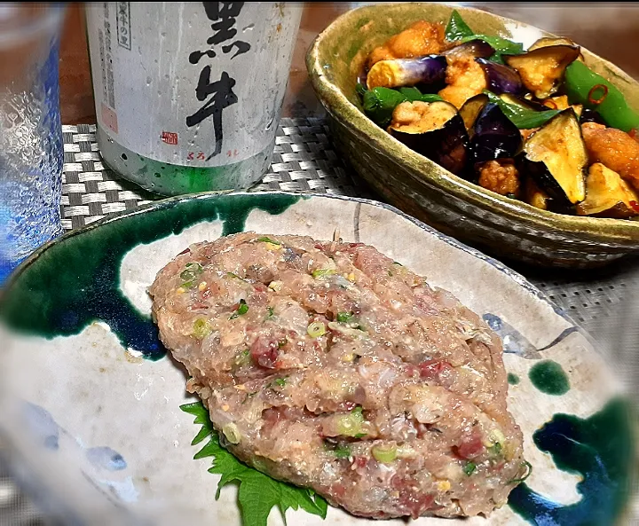 鯵のなめろう🐟
からビーさんの
　唐揚げ茄子🍆南蛮|びせんさん