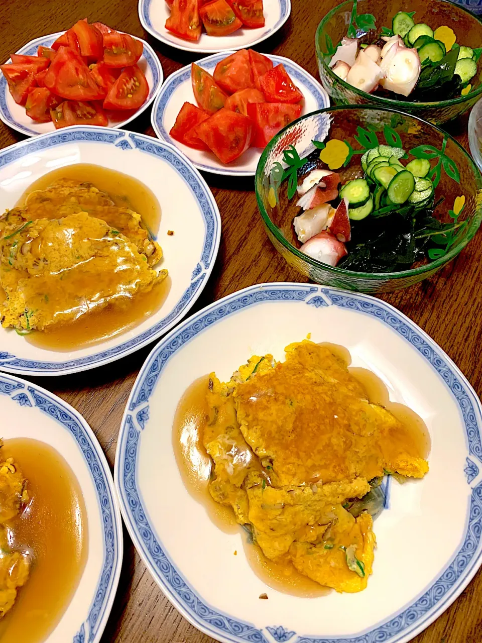 Snapdishの料理写真:蟹玉🦀🥚蛸と胡瓜の酢の物🐙🥒🍅今日の夕食20210704|rococoさん