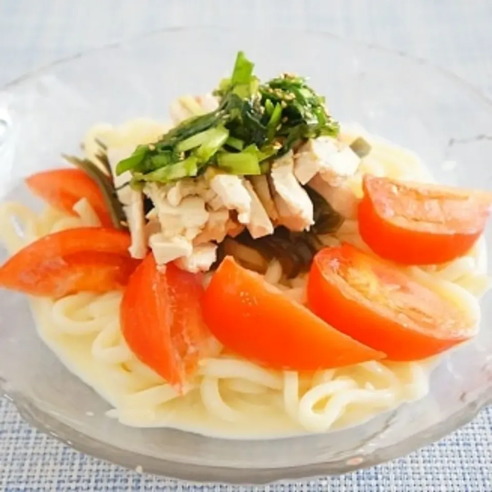 蒸し鶏のにらだれ冷製うどん|ちいさなしあわせキッチンさん