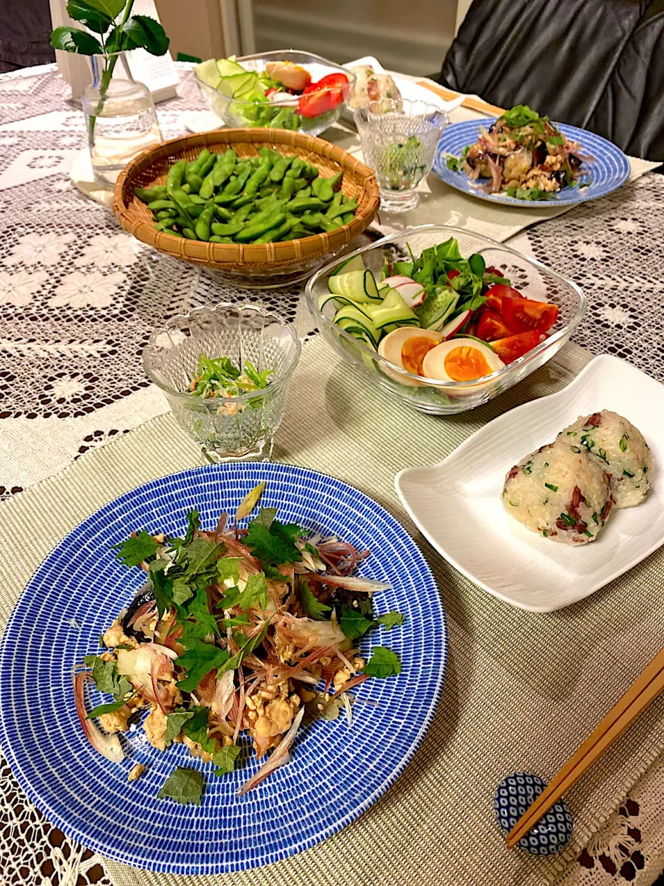 鶏と茄子甘辛炒め、牛肉葱おにぎり|papinさん