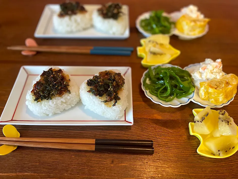 大葉味噌焼きおにぎり、ピーマンの炒め物、だし巻きたまご|ＭＡＲＵＥ家の食卓さん