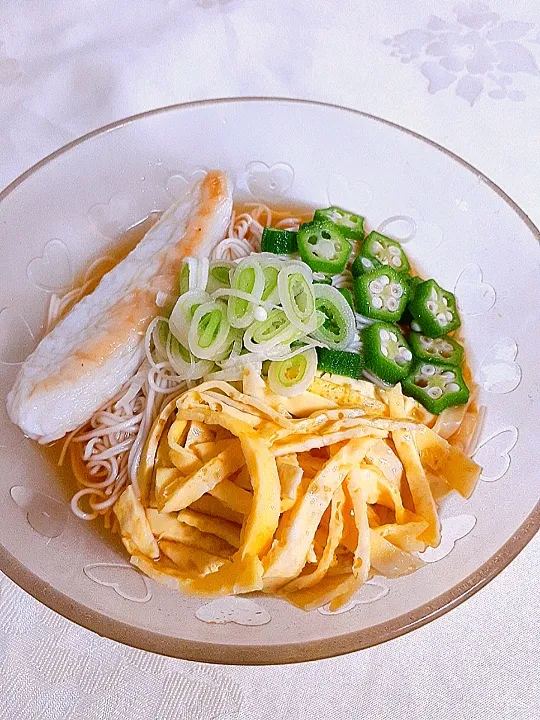 Snapdishの料理写真:笹かまとオクラのそうめん|つばささん