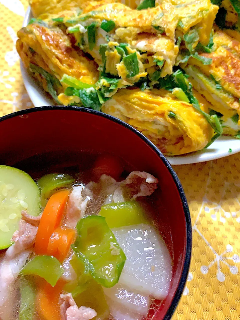 夏野菜スープ　ニラ入り卵焼き|掛谷節子さん