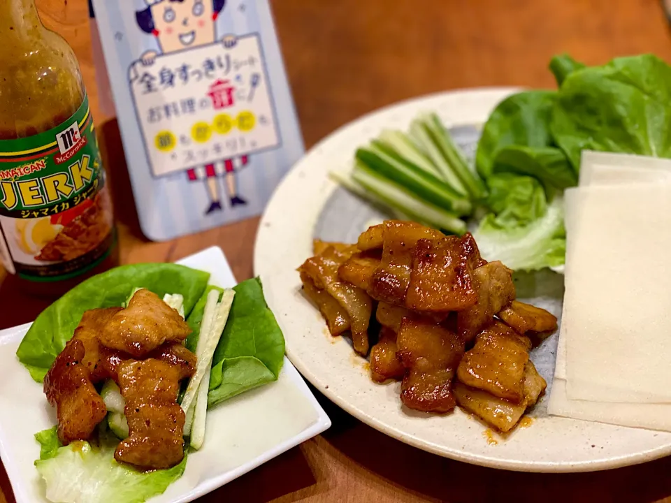 Snapdishの料理写真:ピリ辛☆ジャマイカジャークポーク🇯🇲春巻き風☺︎|まめすけ。さん