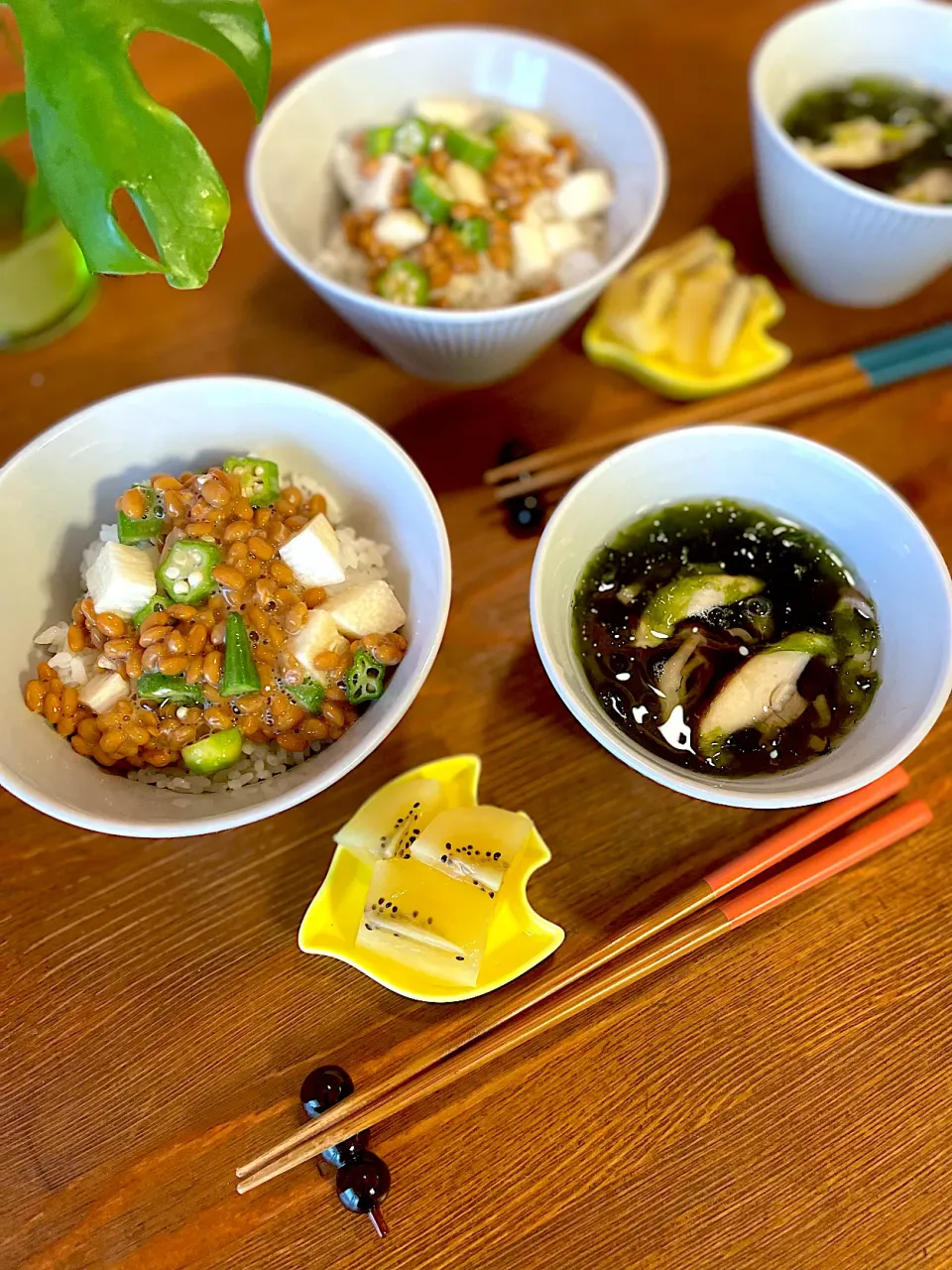 ネバネバ丼、きのことあおさのお吸い物|ＭＡＲＵＥ家の食卓さん