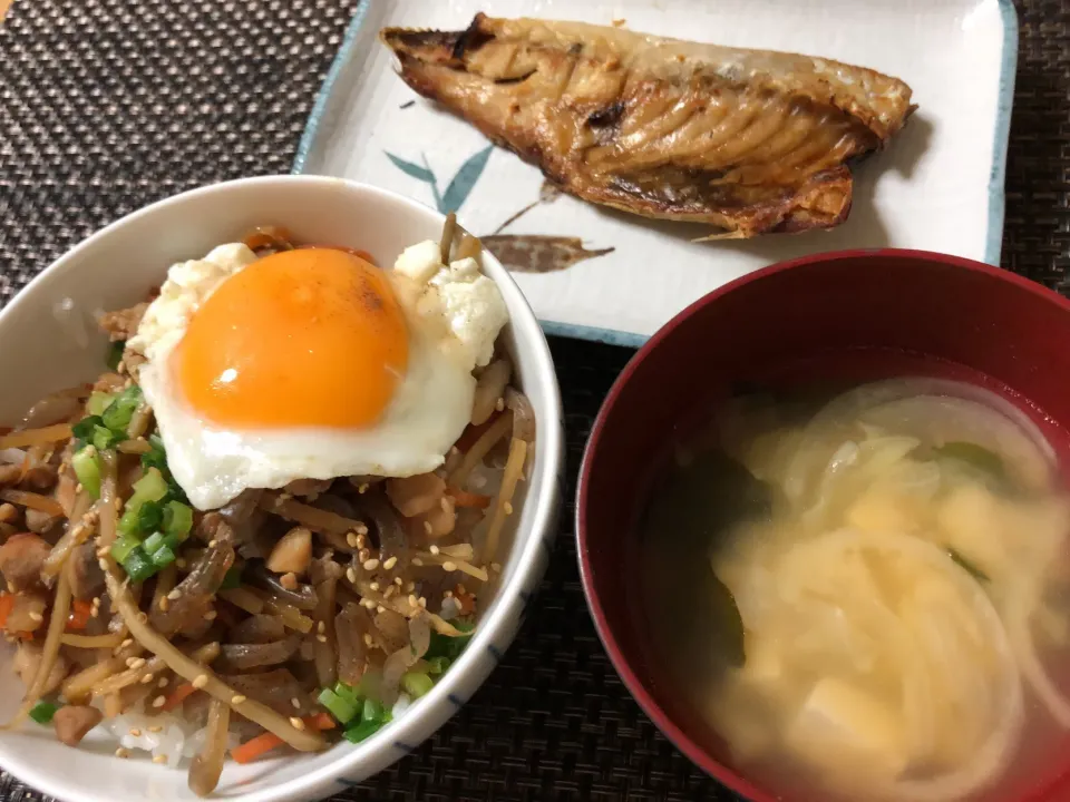 きんぴら丼&鯵の塩焼き|ここなりさん