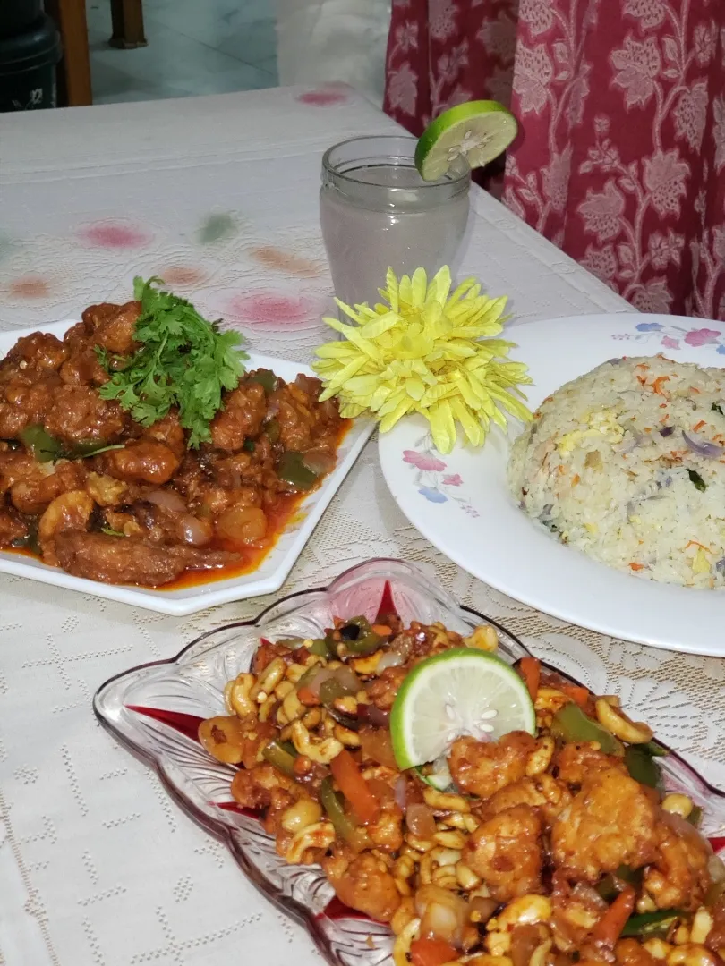 multiple dish.Sweet chili chicken, Cashew Nut salad|sadiaさん