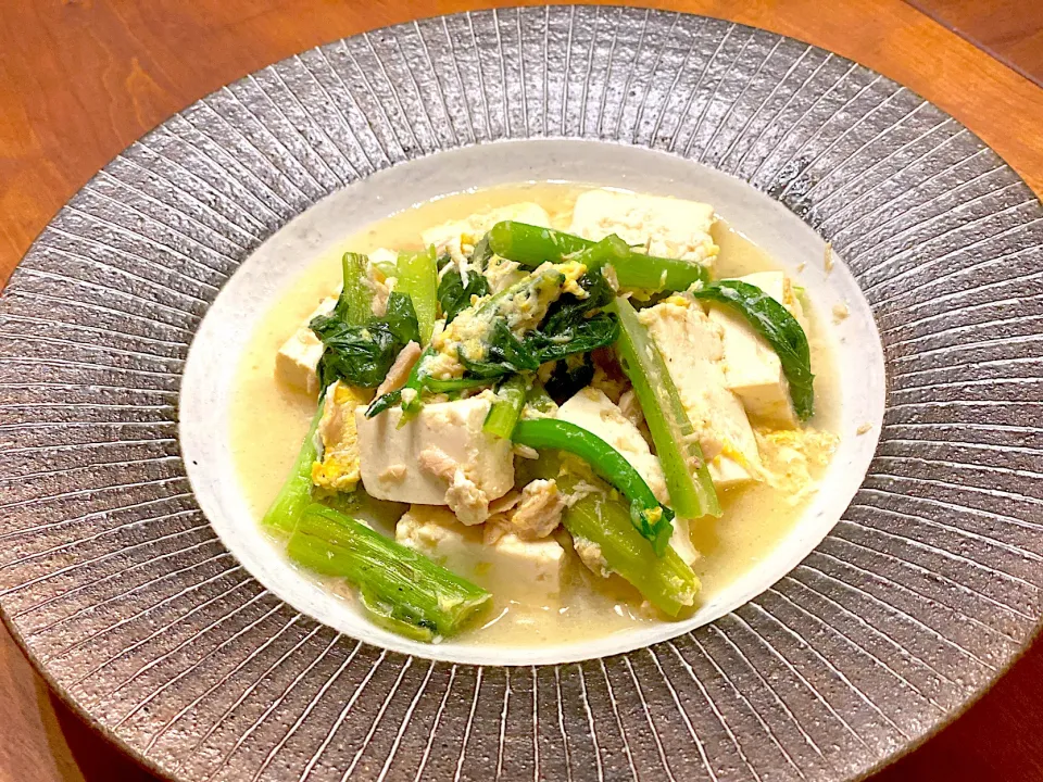 優しい中華味☆アスパラ菜と木綿豆腐、シーチキンのチャンプル☺︎|まめすけ。さん