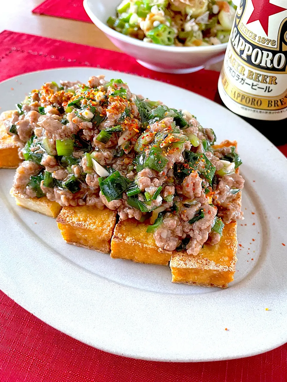 からあげビールさんの料理 ビールが進む♪こんがり絹揚げのピリ辛スタミナあんかけ|おかちさん