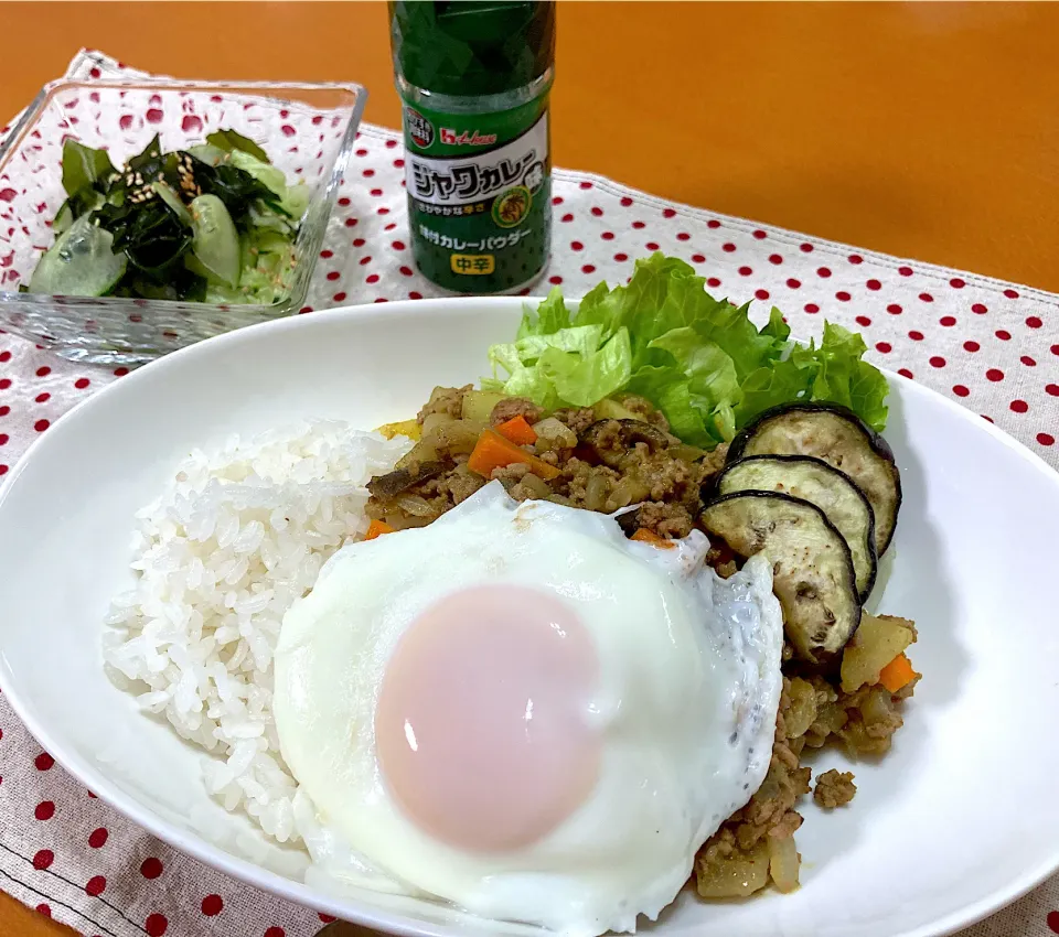 ナスたっぷりドライカレーと酢の物🍛|オレンジまゆゆさん