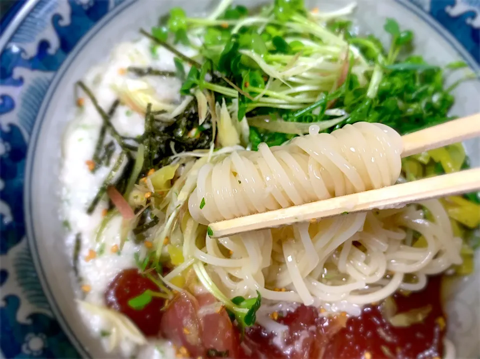 鮪のとろろそうめん|半田手延べそうめんの店 阿波や壱兆さん