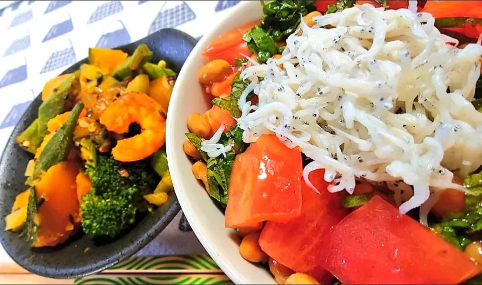 夏野菜のサブジ
トマト🍅しらす五穀飯|マギーさん