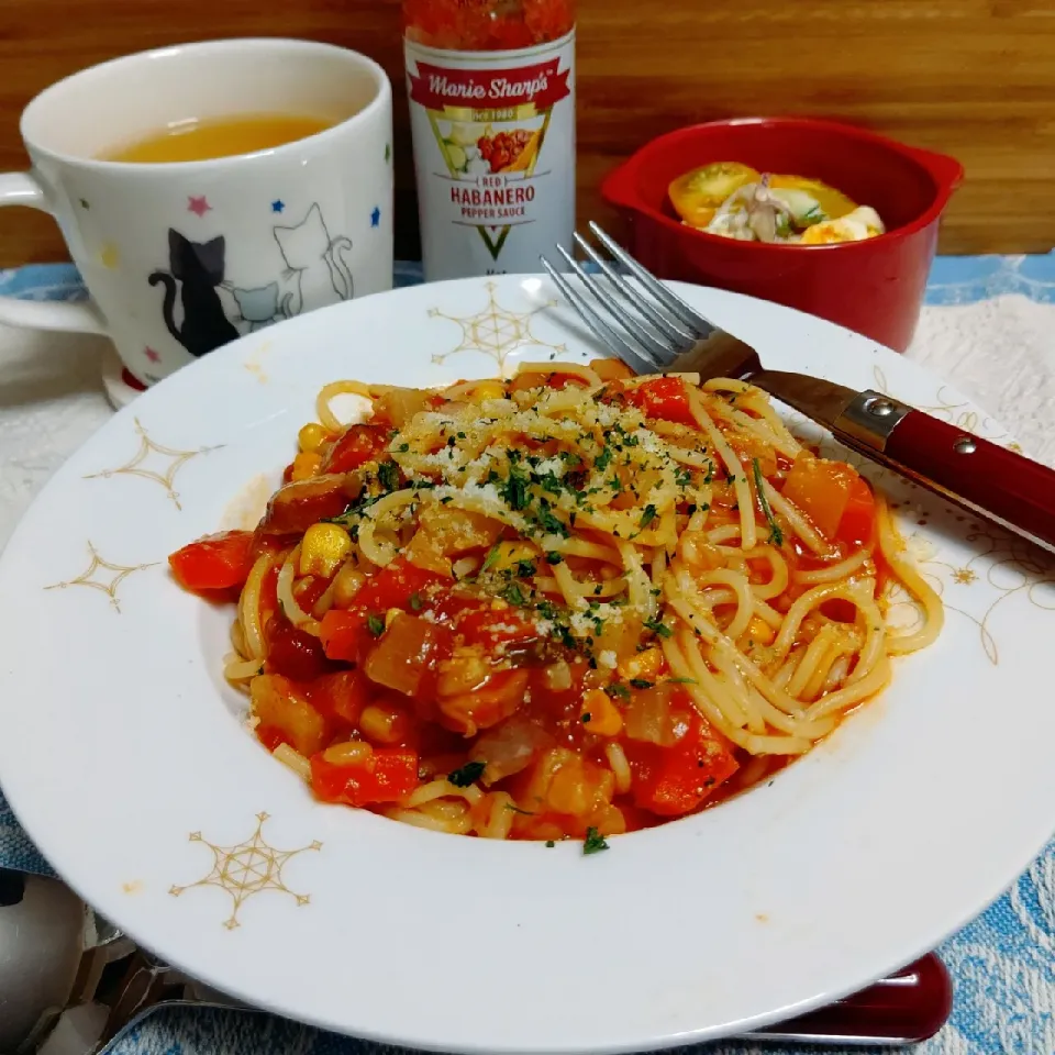 Snapdishの料理写真:ミネストローネを使ったパスタ🍝|☆Yumi☆さん