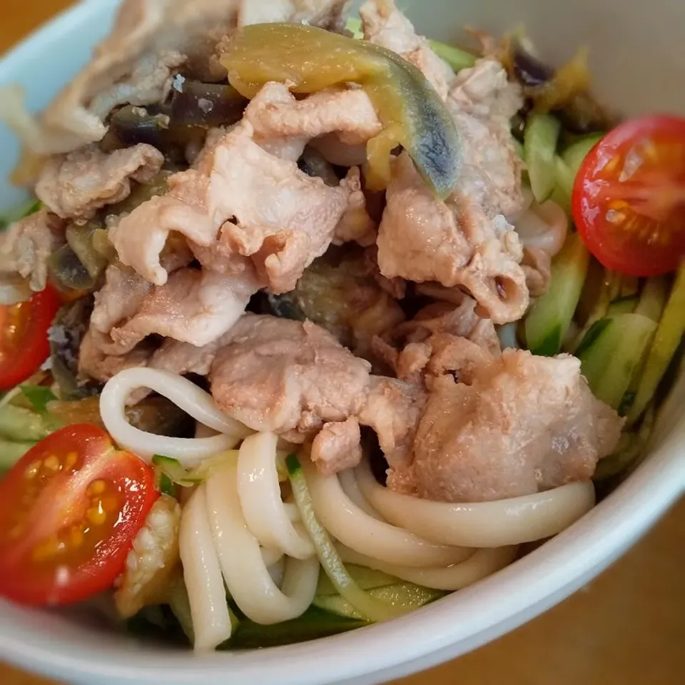 冷しゃぶと茄子のぶっかけうどん|めめさん