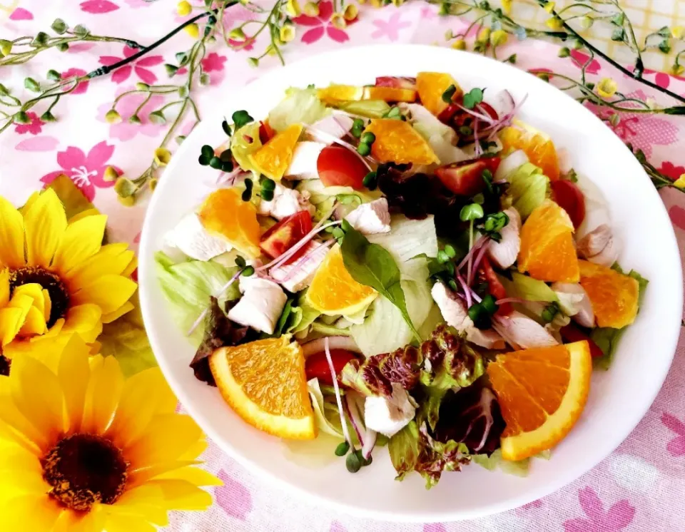 オレンジ香るチキンサラダ🥗|小豆🌼さん