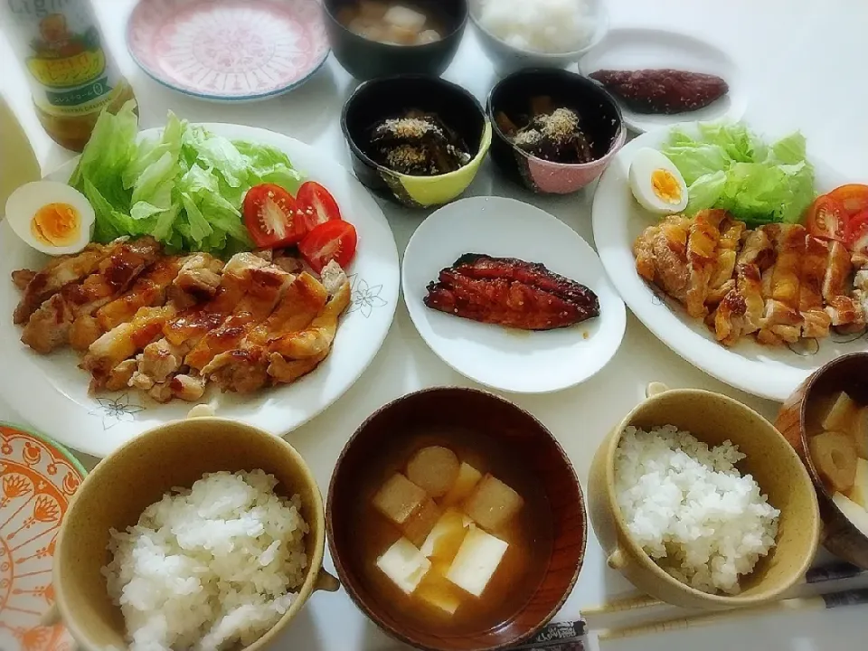 夕食(*^^*)
照り焼きチキン&サラダ
アジみりん焼き
茄子の煮浸し
お味噌汁(お麩、豆腐)|プリン☆さん