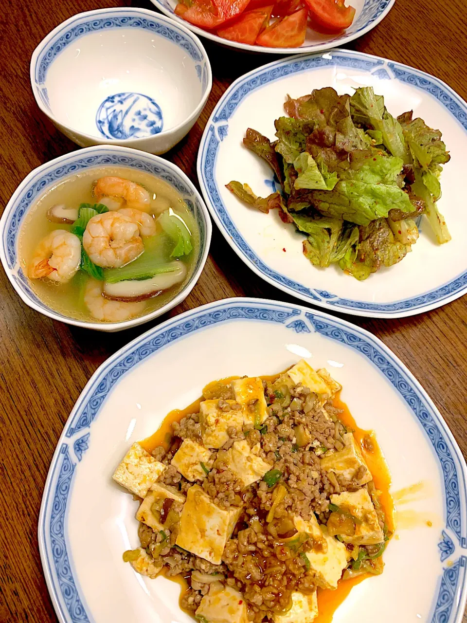 麻婆豆腐🍤海老と青梗菜のスープ🥬チョレギサラダ🥗今日の夕食20210722|rococoさん