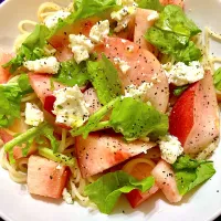 peach🍑cappellini with rucola and cream cheese（桃の冷製パスタ）|KanaMaxさん