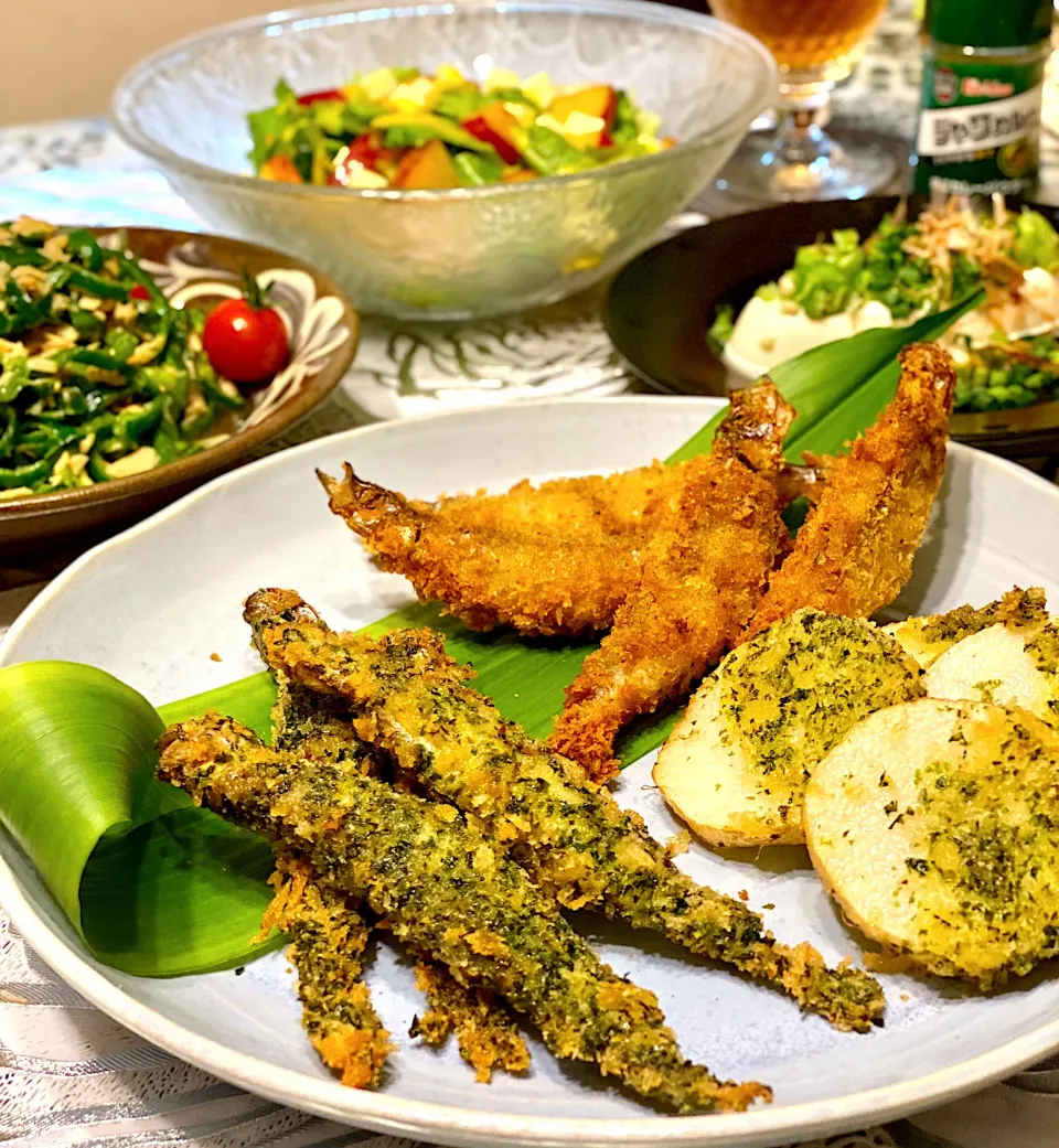 ししゃもフライ２種（チーズと あおさ）and 長芋のフライ  《どれも味付カレーパウダーの下味で🌟》|paaruさん