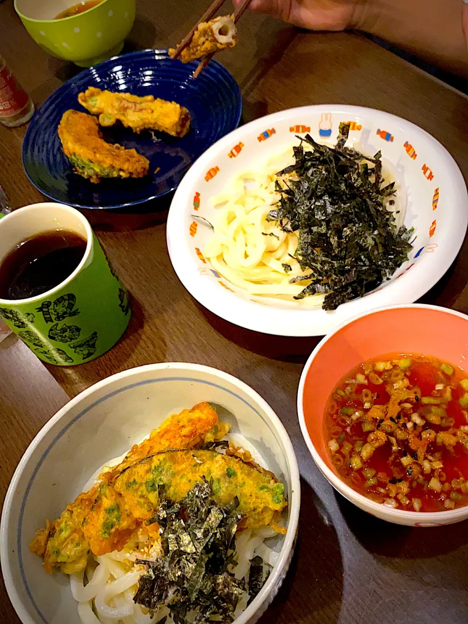 竹輪の磯辺揚げ　カボチャ天ぷら　冷やしうどん　もみ海苔　白胡麻　小葱|ch＊K*∀o(^^*)♪さん