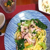 Snapdishの料理写真:小松菜ときのこのパスタ|ぽぱいさん