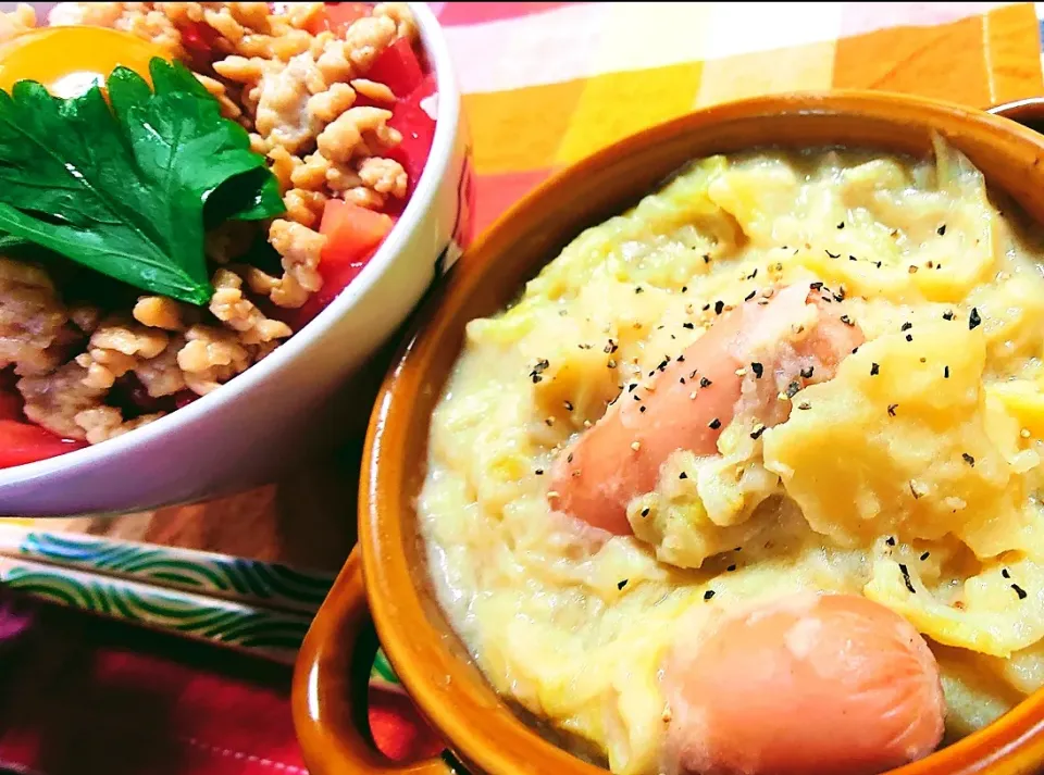 Snapdishの料理写真:🇨🇭パペ・ヴォードワ
🍅鶏トマトそぼろ飯|マギーさん