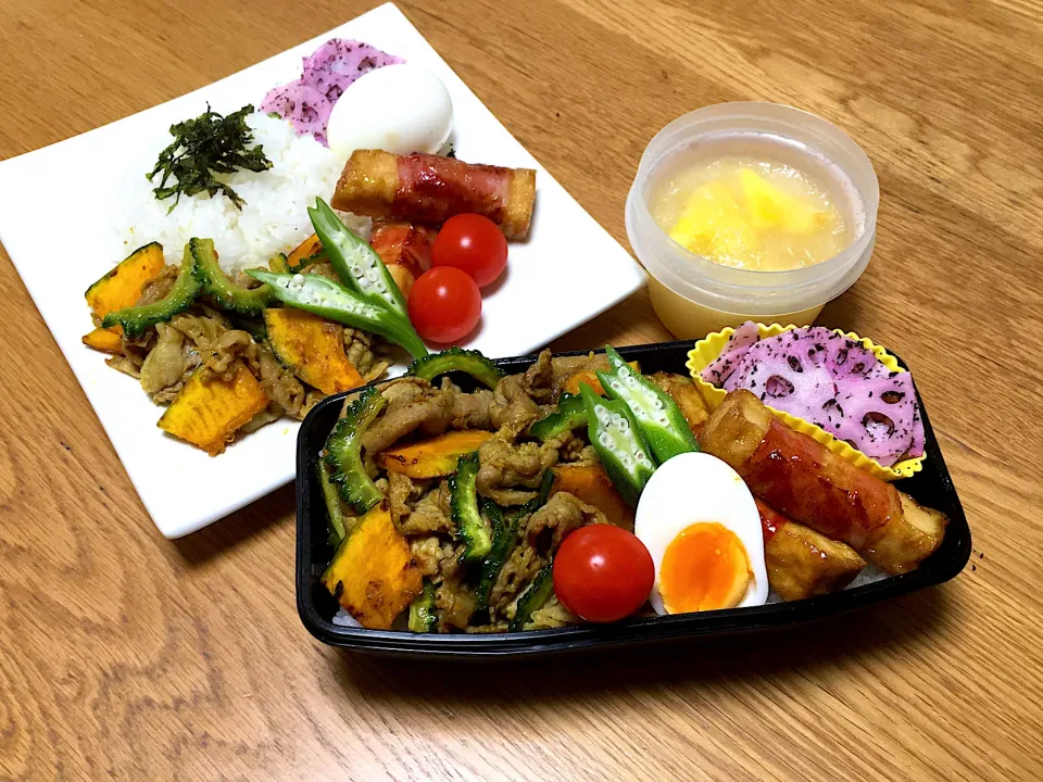 Snapdishの料理写真:豚肉と野菜のカレー炒め弁当|ゆさん