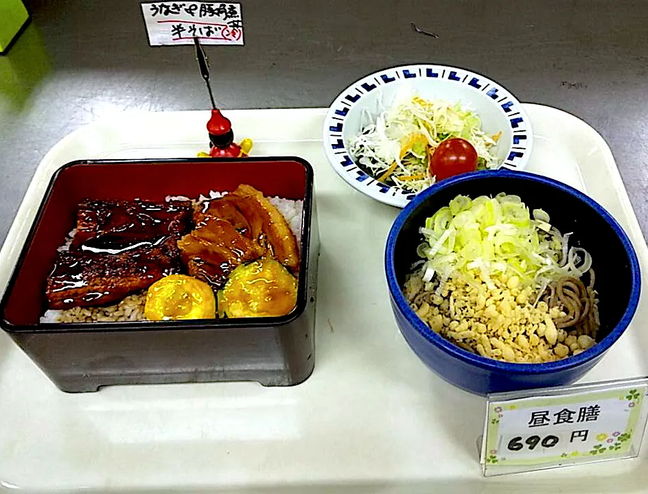 Snapdishの料理写真:うなぎ＆豚角煮丼・半そばセット|nyama1さん