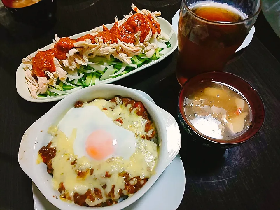 焼きカレー、豆腐とカニカマのみぞれスープ、棒棒鶏|サトリさん