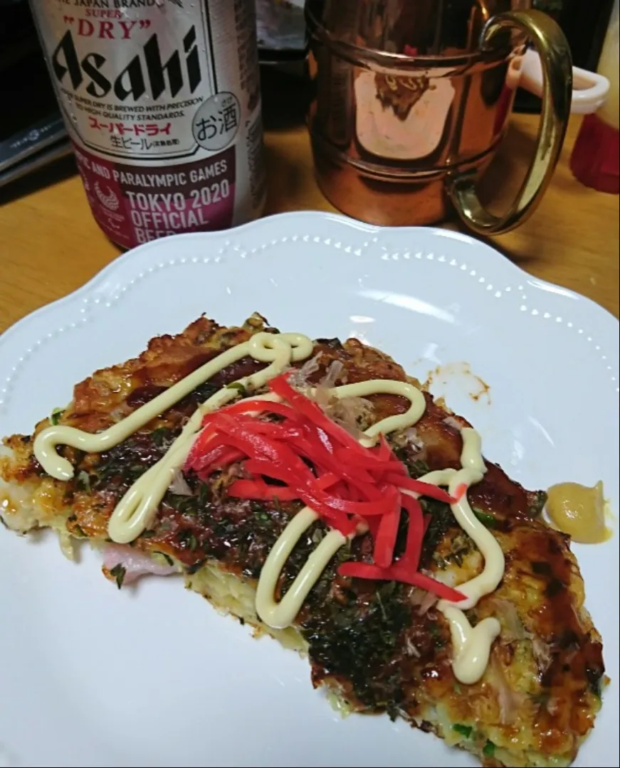 お好み焼きとビール🍺|しまだ ちえこさん