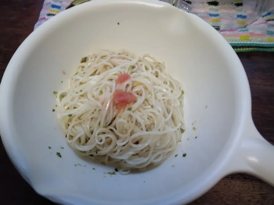 Snapdishの料理写真:青唐辛子とレモンの皮のペーストとたらこのひやむぎ|にんにくと唐辛子が特に好き❤️(元シャリマー)さん