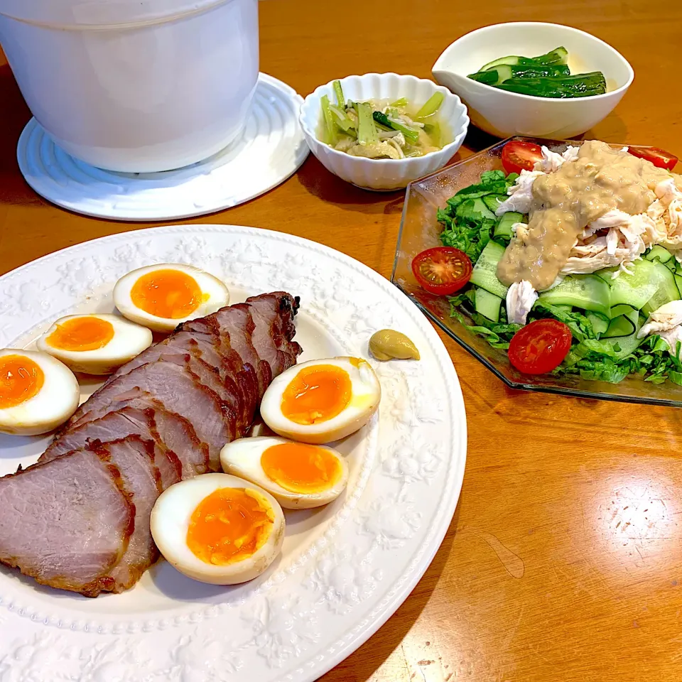 焼豚と煮卵の夕飯|あっちゃんさん