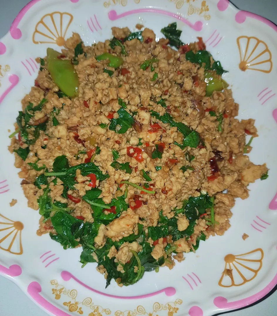 stir fry minced chicken basil leaves|patcookingfeverパットさん