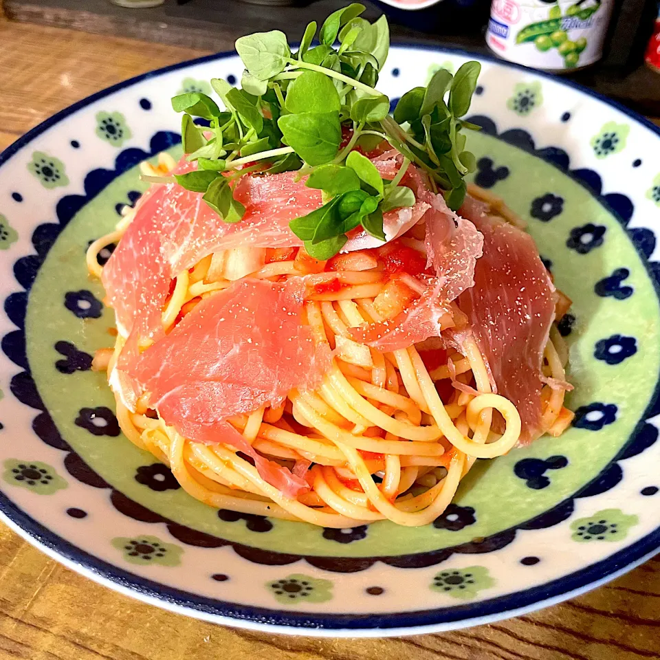 生ハムとサラダバジルの冷製パスタ|ゆきっちん(・8・)さん