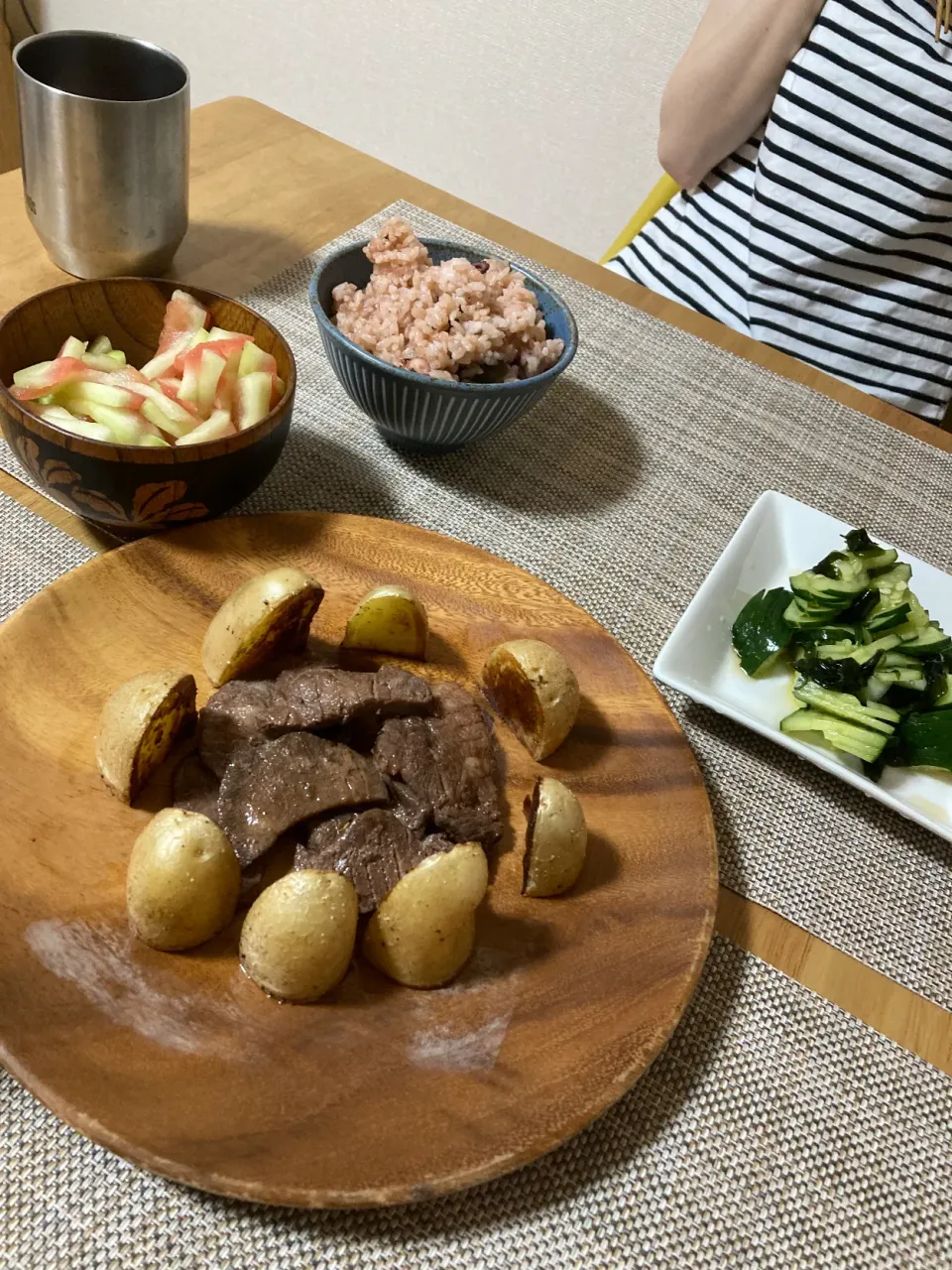 じゃが焼きとタン塩、西瓜の塩漬け|小次郎さん