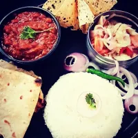 Snapdishの料理写真:Rajma, rice, roti, salad and papad|Priyaさん